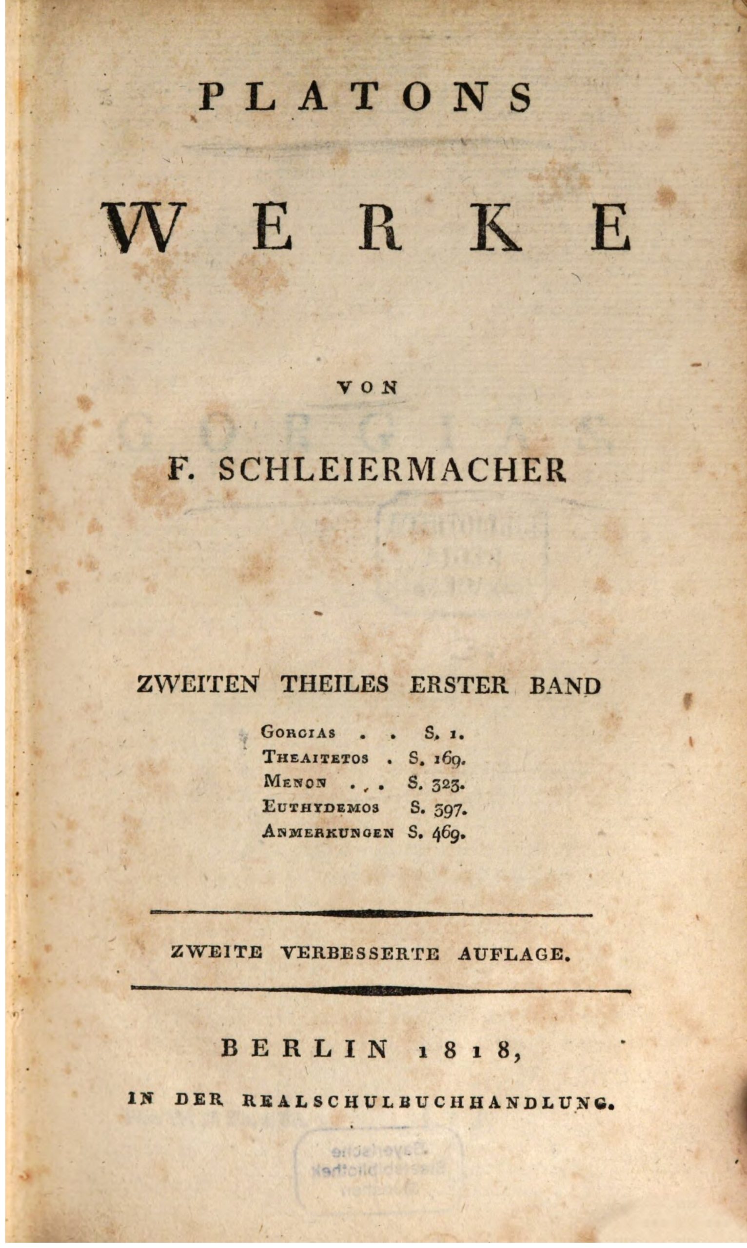 Platons Werke – F. Schleiermacher V.II -I