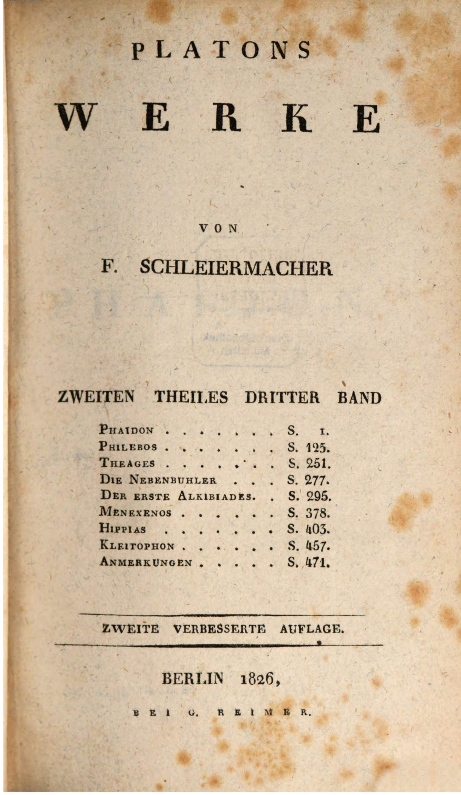 Platons Werke – F. Schleiermacher V.II -III