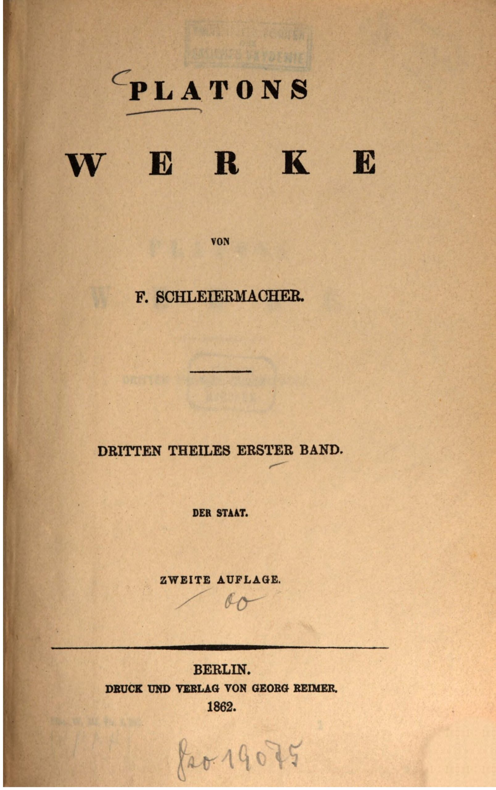 Platons Werke – F. Schleiermacher V.III -I