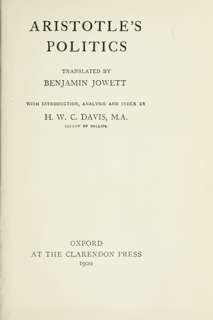 Aristotle’s Politics – Benjamin Jowett