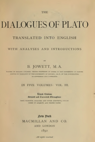 Dialogues of Plato Vol.III – Benjamin Jowett