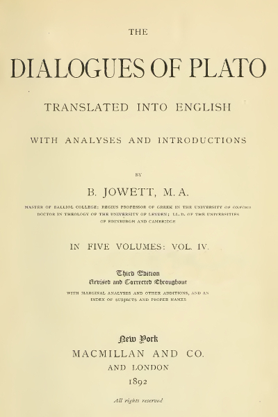 Dialogues of Plato Vol.IV – Benjamin Jowett