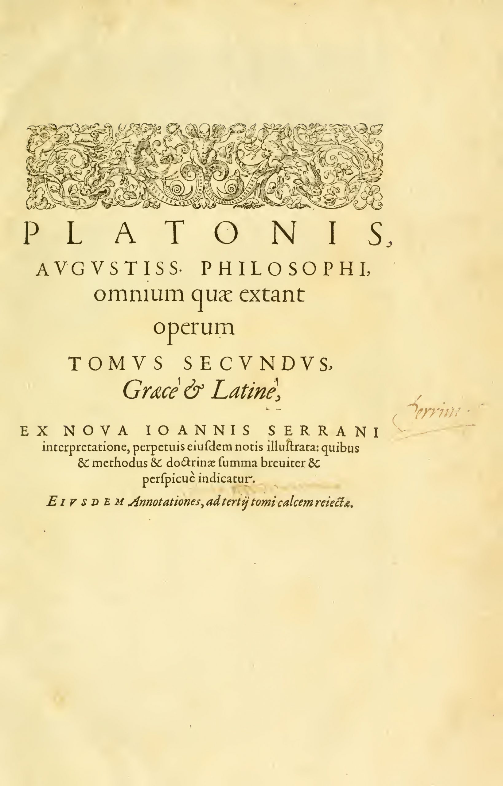 Platonis Opera (Stephanus) Vol.II – Plato