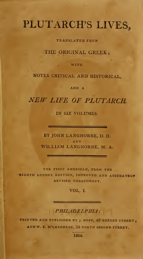 Plutarch’s Lives Vol.I – Langhorne