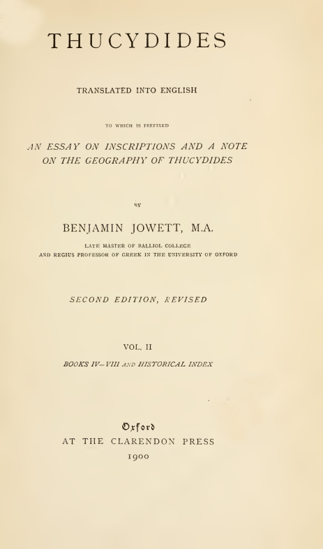 Thucydides – Benjamin Jowett Vol.II