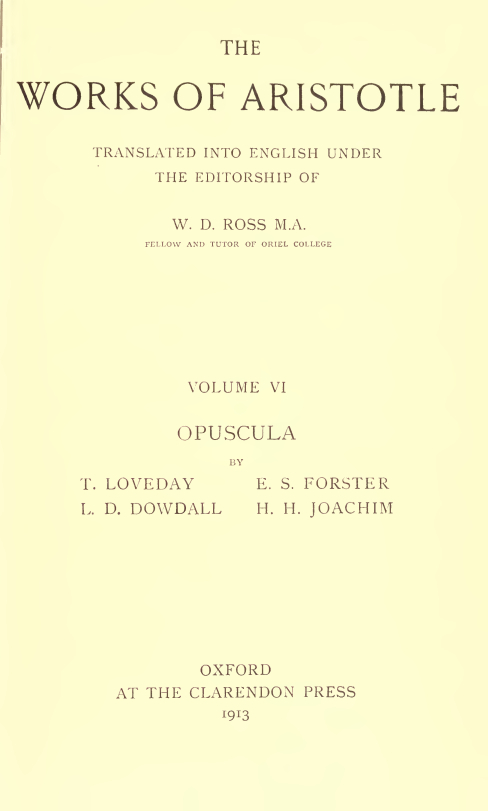 The Works of Aristotle Vol.VI – Aristotle