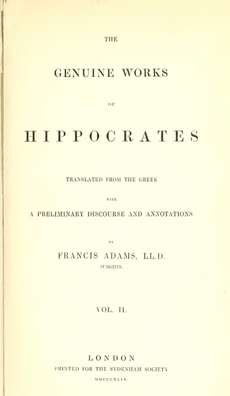 The Genuine Works – Hippocrates Vol.II